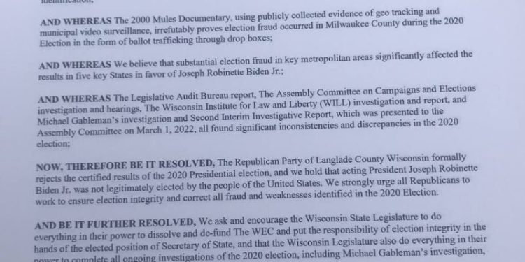 Breaking: Langlade County Wisconsin Joins Texas and Maricopa County Arizona to Unanimously Reject the Results of 2020 Election