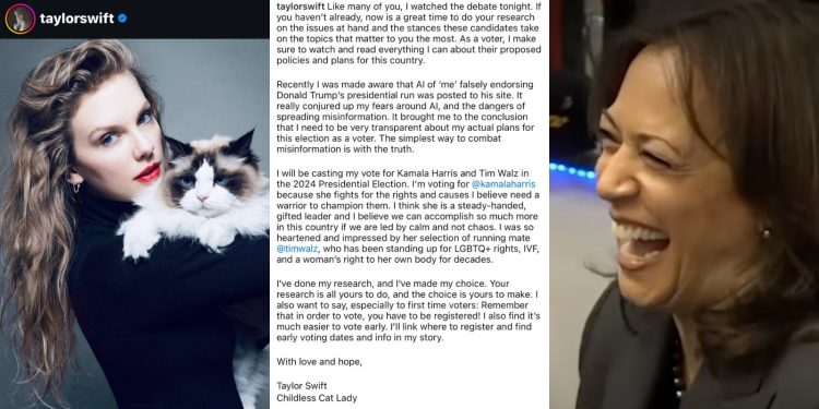 BREAKING: Taylor Swift endorses Kamala immediately after ABC debate, referring to herself as ‘Childless Cat Lady’